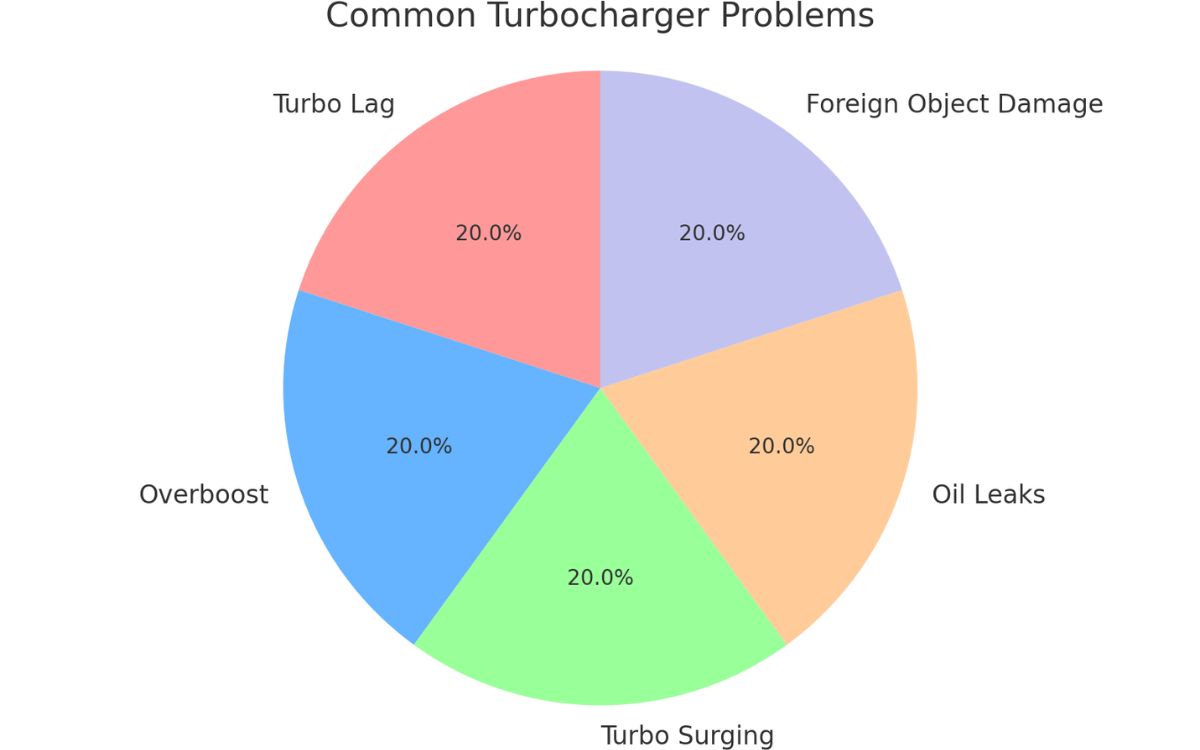 Distribution of common turbocharger failure causes — oil starvation, contaminated intake air and worn actuators dominate