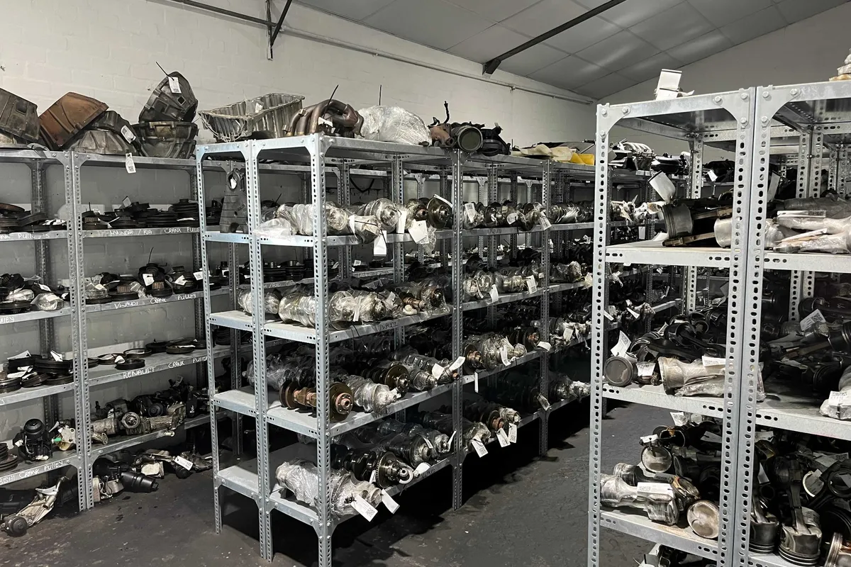 Shelved auto parts and spares at Mike's Place, Goodwood