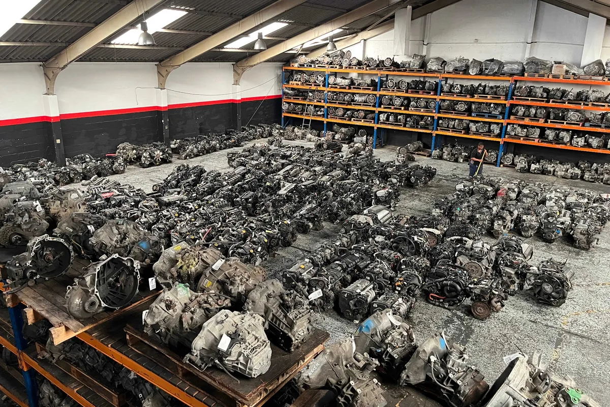 Used engines and gearboxes on the warehouse floor at Mike's Place