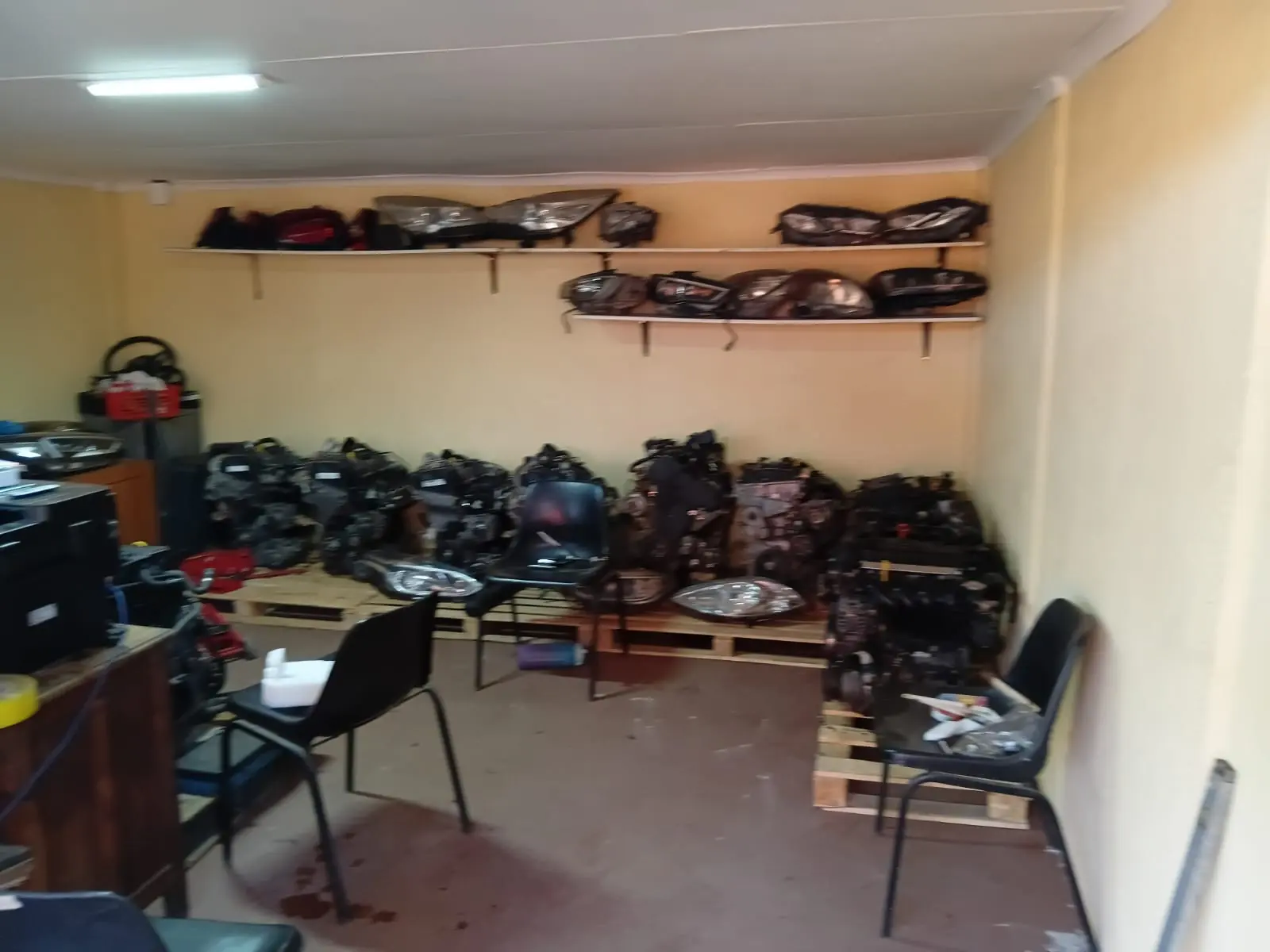 Second-hand car parts, headlights and engines in the VV&B Spares shop, Pretoria